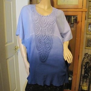 Soma Blue Crinkled Tunic Top w/ Crochet Detail M